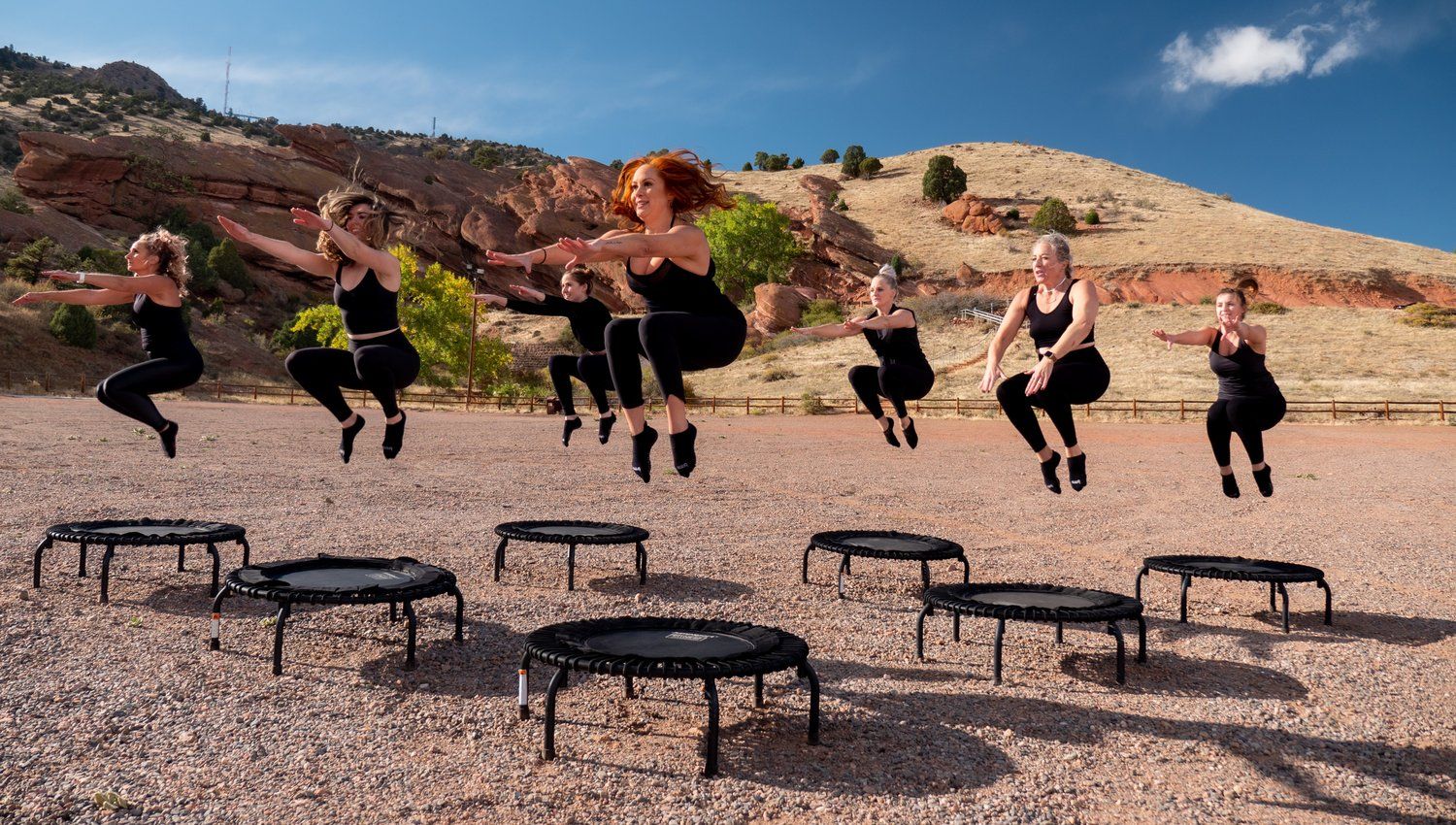 Women jumping on mini trampoline
