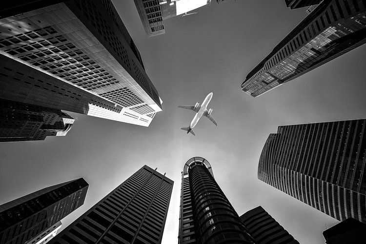 plane and buildings